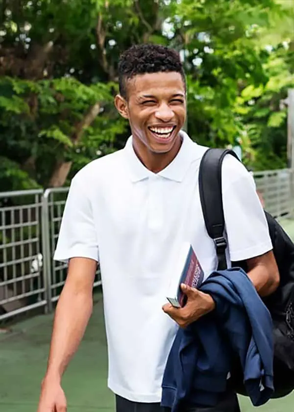 Student happily walking